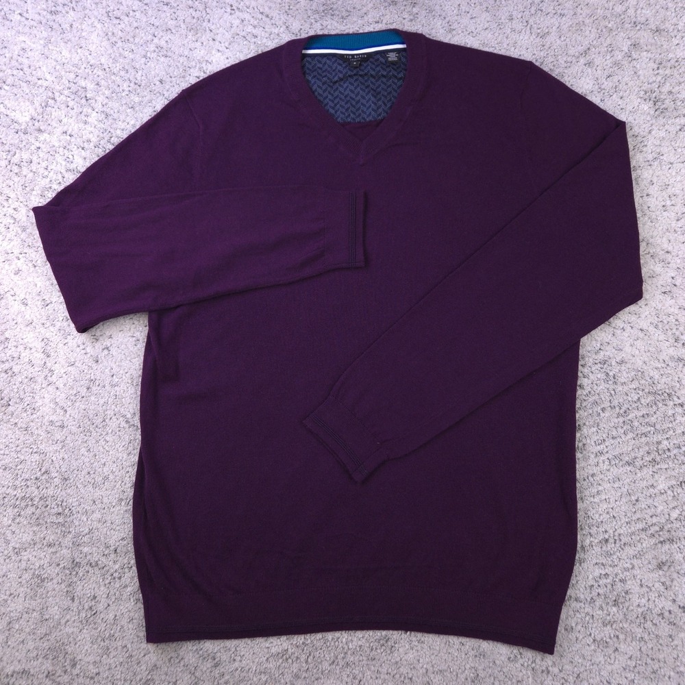 Ted Baker Sweater Mens Size 4 Pullover V-Neck Wool Silk Cashmere Blend Knit GUC